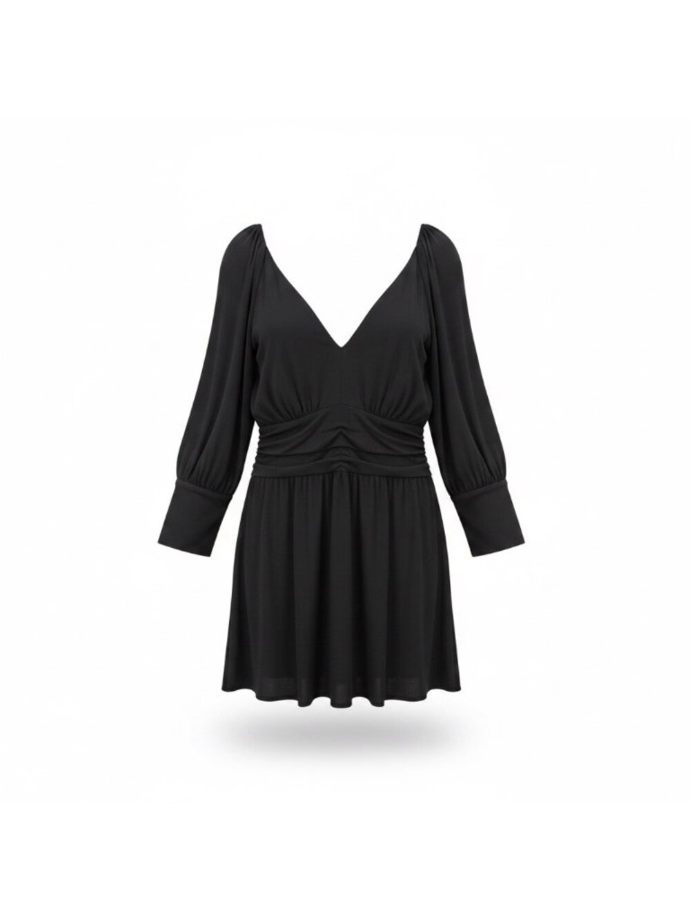 LaROK Womens Black Rayon Long Sleeve Mini Dress Ruched Waist Size M